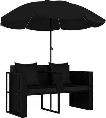 Image de Lit de jardin avec parasol Poly rotin noir