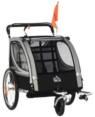 Produktbild von Kinderfahrradanhänger, Schiebewagen, mit Bremsen, klappbar, für 2 Kinder, Grau/Schwarz