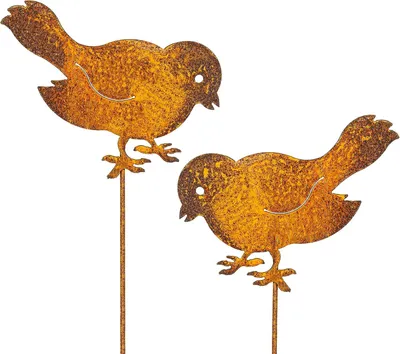 Imagen del producto de Clavijas decorativas con forma de pájaros, con aspecto oxidado, juego de 2 unidades, 30 cm, para jardín y balcón