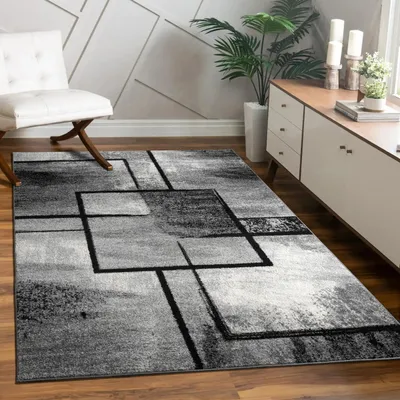 Produktbild von Teppich Wohnzimmer Vintage Kurzflor Modernes Geometrisches Muster Abstrakt Grau Grösse 80x150 cm