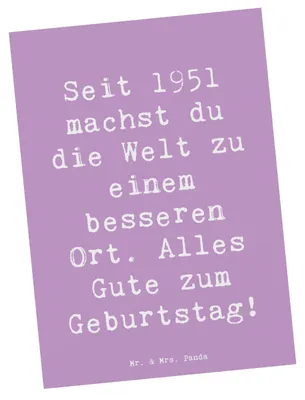 Produktbild von Mr. & Mrs. Panda Postkarte Spruch 1951 Geburtstag - Lavendeltraum - Geschenk, bildkarte, Alles Gute zum, Ansichtskarte, Geburtstagsgeschenk, Postkarten, Alter, Grußkarte