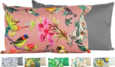 Produktbild von JACK Outdoor Lounge Kissen 30x50cm Motiv Dekokissen inkl. Füllung Wasserfest Sitzkissen Garten Stuhl, Farbe:Vögel Rosa