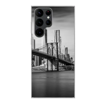 Produktbild von MuchoWow® Handyhülle Schutzhülle Hülle für Samsung Galaxy S22 Ultra Architektur - New York - Brooklyn Bridge - Wasser - Schwarz und weiß Silikon Softcase Handy Hülle - Abbildung