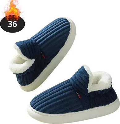 Productafbeelding van Nivard Warme Pantoffels - Sloffen - Slippers - Dames - Heren - Pluche - Maat 36 - Marineblauw