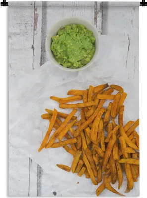 Produktbild von MuchoWow® Wandteppich Wandbehang Süßkartoffelpommes mit Avocadosauce 60x90 cm Tapisserie Dekoration Wandtuch - Foto-Teppich - Abwaschbar