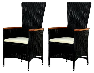 Produktbild von Gartenstühle 2 Stück mit Polstern aus Poly Rattan Schwarz, Stapelstühle für Balkon und Garten