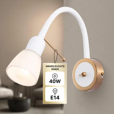 Zdjęcie produktu dla Lampa ścienna wewnętrzna, biało-złota, jednopalnikowa, minimalistyczna, ARTE LAMP Lettura, gwint E14, do 40 W, do salonu i sypialni, wymiary: 7 x 9 x 25 cm, model: A7009AP-1WH