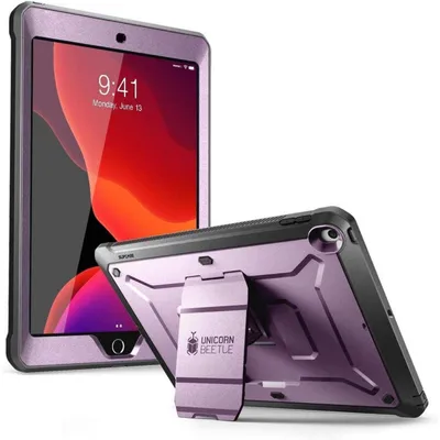 Immagine prodotto di Custodia protettiva per iPad di 7ª, 8ª e 9ª generazione, da 10,2 pollici, robusta con paraurti, protezione per lo schermo e clip da cintura, colore viola