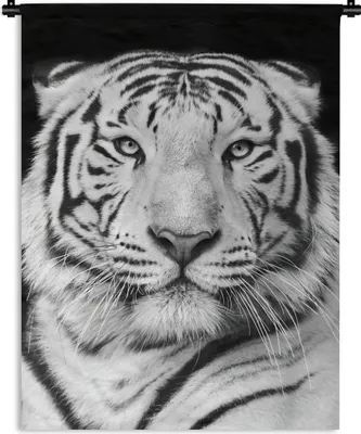Produktbild von MuchoWow® Wandteppich Wandbehang Tiger - Schwarz - Weiß - Porträt - Tiere 60x80 cm Tapisserie Dekoration Wandtuch - Decke - Wandtücher - Wohne
