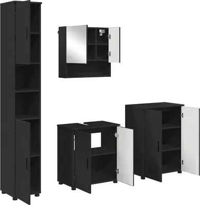 Image de Ensemble de meubles de salle de bain vidaXL, 4 pièces, noir, 61 x 35 x 64 cm