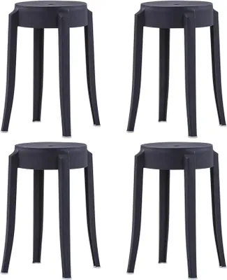 Produktbild von Stapelbare Hocker, 4 Stück, schwarzer Kunststoff, Bartheke, Küche, Esszimmer, Outdoor, Garten, Pub, Bistro, Café, Theke, Barstuhl, Typ1