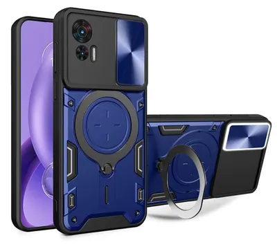 Productafbeelding van Beschermhoes van TPU/PC met schuifcamera en ringhouder, blauw, voor de Motorola Moto G84 5G