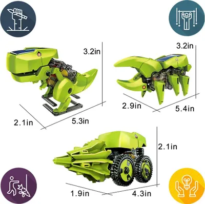 Produktbild von 3-in-1-Pädagogisches Solar-Dinosaurier-Roboter-Bauset, DIY-betriebenes Spielzeug für Jungen und Mädchen