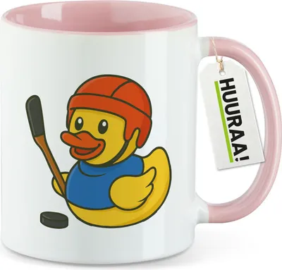Produktbild von Huuraa Kaffeetasse Quietscheente Eishockey Gummiente Hockey 330ml Rosa Keramik Kaffeebecher Geschenkidee