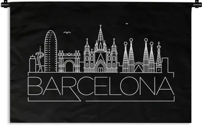 Produktbild von MuchoWow® Wandteppich Wandbehang Skyline von Barcelona" auf schwarzem Hintergrund 150x100 cm Tapisserie Dekoration Wandtuch - Waschbar - Tapisserien - Wand-Decke