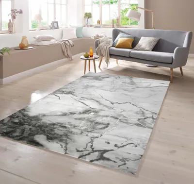 Zdjęcie produktu dla Marmurowy dywan z błyszczącymi włóknami w kolorze szarym Rozmiar - 80 x 150 cm