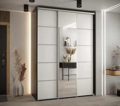 Produktbild von Kleiderschrank YVONA 5 – 180/60 cm, schwarz/weiß/silber