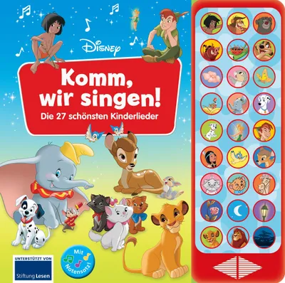 Produktbild von Disney - Komm, wir singen! Die 27 schönsten Kinderlieder - 27-Button-Soundbuch - Liederbuch mit Noten zum Mitsingen