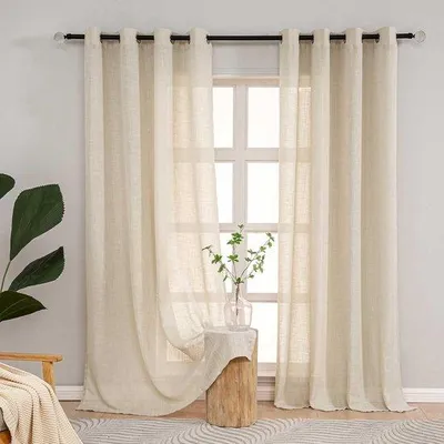Image de Rideaux beiges à œillets, style moderne, semi-transparents, lot de 2