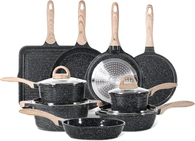 Produktbild von 28-teiliges Pfannenset – Bratpfanne – Stahlpfanne – Grillpfanne – Auflaufform – Induktionsgeeignet – Abnehmbare Griffe