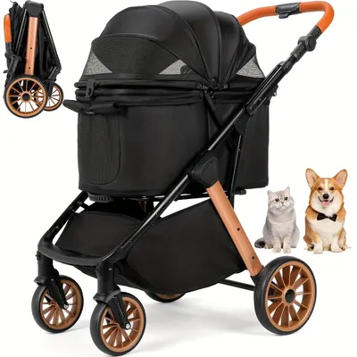 Image de Poussette pour chiens - Chariot pour animaux - Chariot pour animaux de compagnie - Poussette pour chats - Poussette pliable - Noir - Pliable en un clic