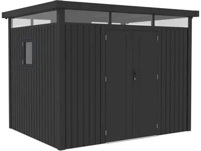 Produktbild von Premium-Gartenhaus aus Metall mit Flachdach und Flügeltür "Lexinton" – 6,76 m² – Grau