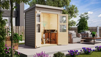 Produktbild von Karibu Gartenhaus Gerätehaus Merseburg 2 vorvergraut 182x126x219 cm