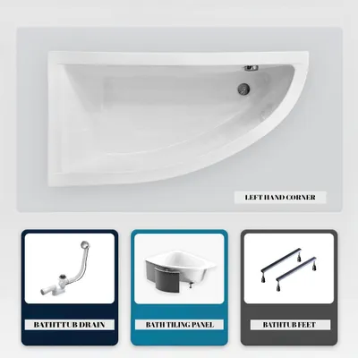 Produktbild von Asymmetrische Badewanne - 150 x 70 cm - Links - mit Verkleidung - mit Füßen - Ablaufgarnitur Chrom - PRAKTIKA