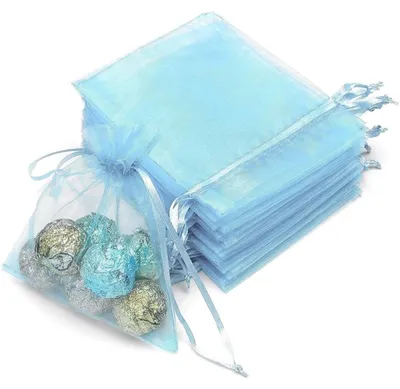 Image de Sacs cadeaux en organza, 9 x 12 cm, 100 pièces, bleu clair