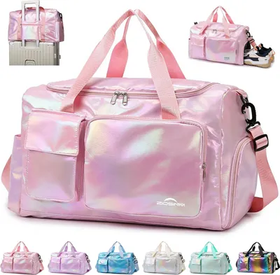 Immagine prodotto di ZIOISNM borsa sportiva da donna con scomparto per le scarpe e scomparto per il bagnato, borsa da viaggio borsa da palestra glitterata borsa da sauna borsa da viaggio ragazze per allenamento, viaggi &