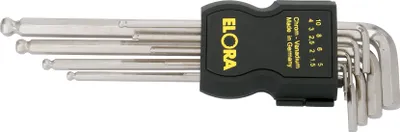 Produktbild von Elora Kugelkopf-Winkelschraubendreher-Satz, extra , 9-teilig 1,5-10 mm, im Kunststoffhalter, ELORA-159SKUB