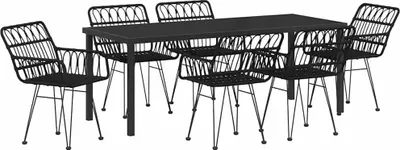 Produktbild von vidaXL Garten Essgruppe 7 pcs Schwarz Pulverbeschichteter Stahl