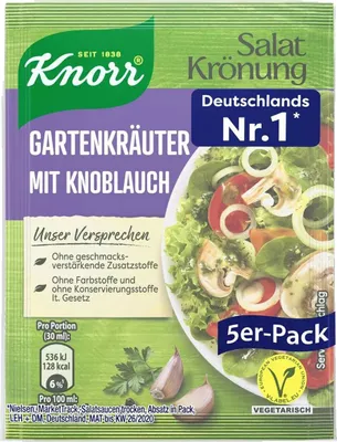 Produktbild von Knorr Salatkrönung Gartenkräuter Knoblauch Dressing 5x 8g 5er