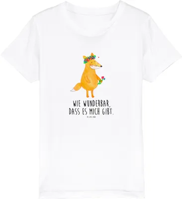 Produktbild von Mr. & Mrs. Panda Kleinkinder T-Shirt Fuchs Blumen 12-14 Jahre (152/164) - Weiß - Geschenk, Kindershirt, Motivation, Kinder Baumwollshirt, Blumenmädchen, Selbstbewusst