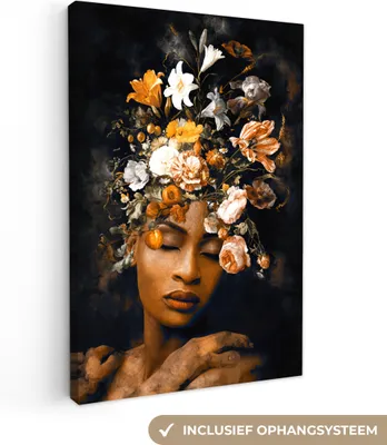 Obrázok produktu pre MuchoWow® - Plátno - Kvety - Žena - Zlatá, nástenná maľba, nástenné dekorácie obrazy obývacia izba, 20x30cm