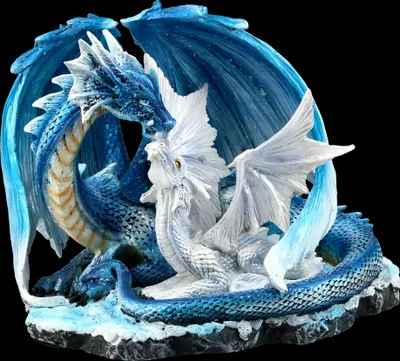 Produktbild von Drachen Figur - Mutter mit Jungem weiß-blau