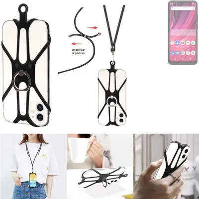 Produktbild von K-S-Trade 3in1 Handykette Handyband Handykordel Halsband Smartphone-Ring Handy-Ring kompatibel mit BLU S91 Pro Fingerhalterung Handyring Tischständer