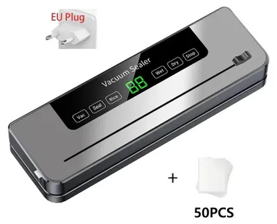 Imagen del producto de Envasadora al vacío eléctrica - Dispositivo automático de envasado al vacío - Para alimentos secos y húmedos - Ancho de sellado de 30 cm - Equipo de mesa - 220–240 V - Enchufe europeo - 50 bolsas para envasado al vacío