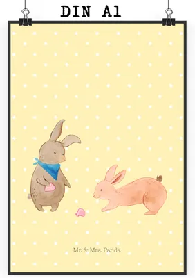 Produktbild von Mr. & Mrs. Panda Bild Hasen Muschel DIN A1 - Gelb Pastell - Geschenk, wanddeko, Freundin, Muttertag, Strand, Wanddekoration, drucke, Urlaub, Meer, Freundinnen, wanddruck
