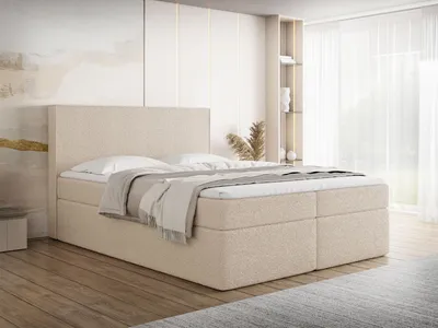 Produktbild von Boxspringbett 180x200 cm mit Bettkasten, Gepolstert Doppelbett mit 7-Zonen Taschenfederkern-Matratze, 5 cm Komfortschaum-Topper Inklusive – Stauraumbett mit hohem Kopfteil in Boucle Stoff Beige