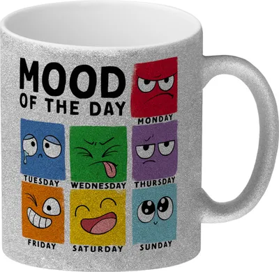 Produktbild von Emotionen Glitzer-Kaffeebecher mit Spruch Mood of the Day