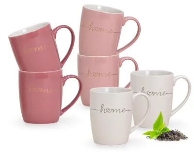 Produktbild von Schöne Kaffeetassen 6er Set einfarbig Herzen mit Spruch Home