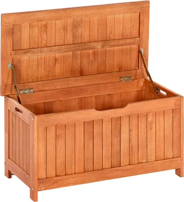 Produktbild von Merxx Kissenbox Eukalyptus geölt, 88 x 45 x 46 cm, spritzwassergeschützt, 2 Transporteingriffe, Bodengitter für Belüftung