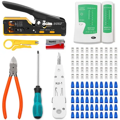 Produktbild von RJ45 Crimpwerkzeug Set mit Abisolierer und Cutter für Ethernet-Kabel