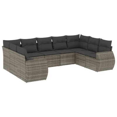 Produktbild von vidaXL 9-tlg. Garten-Sofagarnitur mit Kissen Grau Poly Rattan