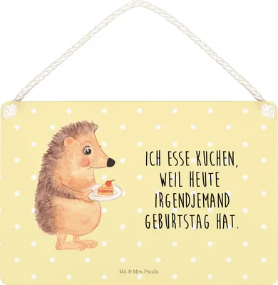 Produktbild von Mr. & Mrs. Panda Schild Igel Kuchenstück DIN A5 - Gelb Pastell - Geschenk, kleine aufmerksamkeit, holzbild, Kuchen, Geburtstagskuchen, Backen, Dekobrett, Türschild, Torte