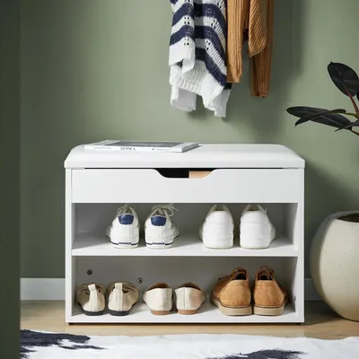 Immagine prodotto di FSR25, panca per scarpe con sedile, scarpiera e mobiletto per scarpe, bianco