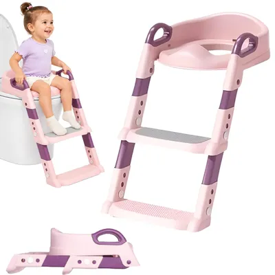 Immagine prodotto di Sedile WC per bambini con gradini rosa stabile pieghevole ergonomico per autonomia in bagno da 1 a 5 anni