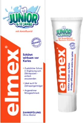 Produktbild von Elmex Junior Zahnpasta 75 ml und Mundspülung 400 ml 6-12 Jahre