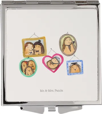 Produktbild von Mr. & Mrs. Panda Schminkspiegel Igel Familie - Weiß - Geschenk, Reisespiegel, Mama, Handspiegel, Taschenspiegel, Muttertag, Bruder, Schwester, Kleiner Spiegel, Bilder